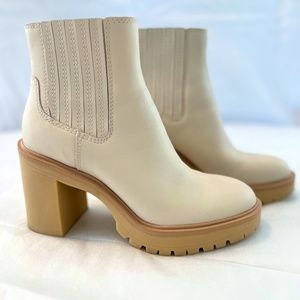 Ivory Leather Waterproof Rubber Sole Ankle Booties